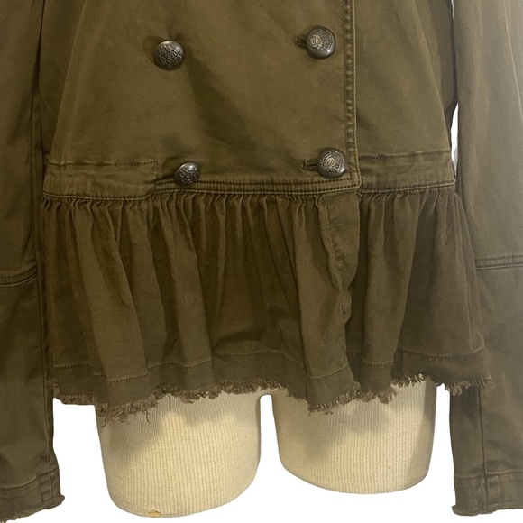 FREE PEOPLE Flared Peplum Hem Moss Green Military Jacket Steampunk Boho Grunge M - Picture 7 of 16